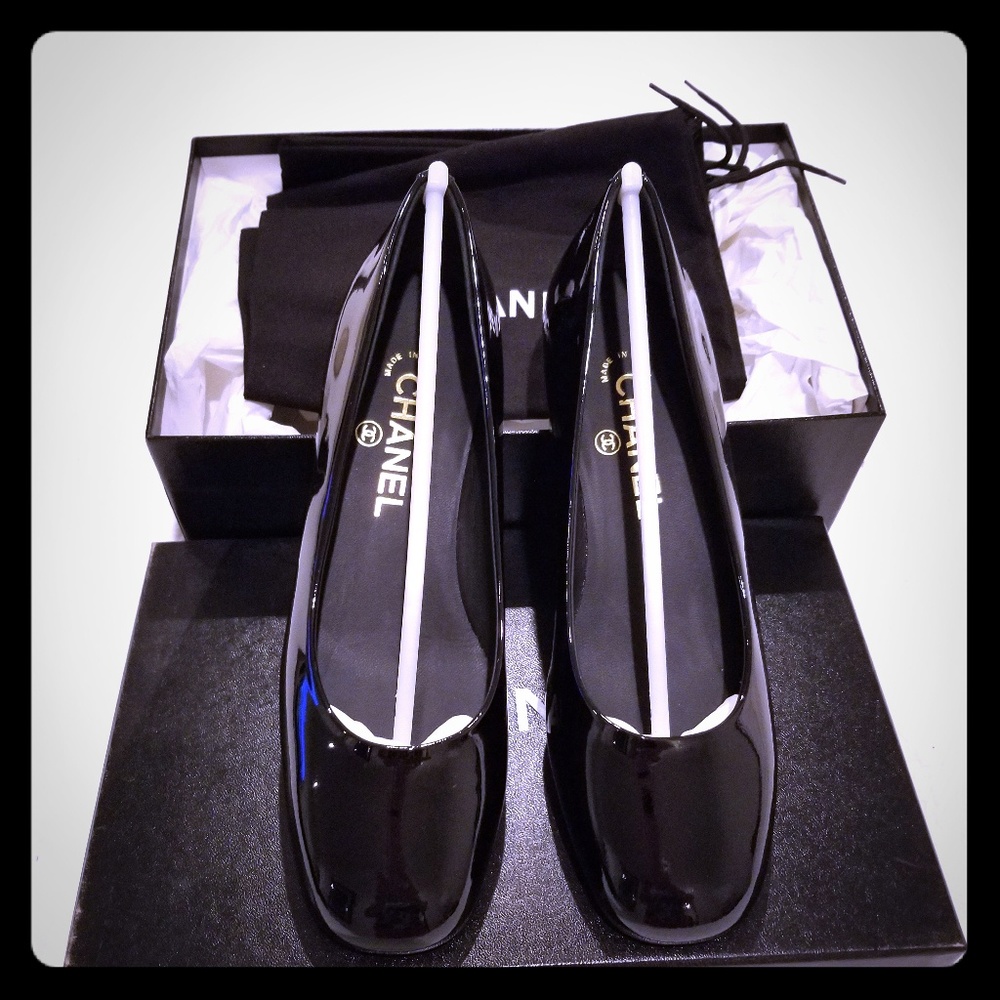 Chanel Patent Black Flats